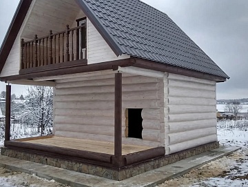 Баня 5×3 с террасой и мансардой, 25 м²