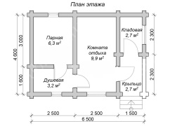 Баня из бревна 4.6×6.5 (ББ-13), 29.9 м²