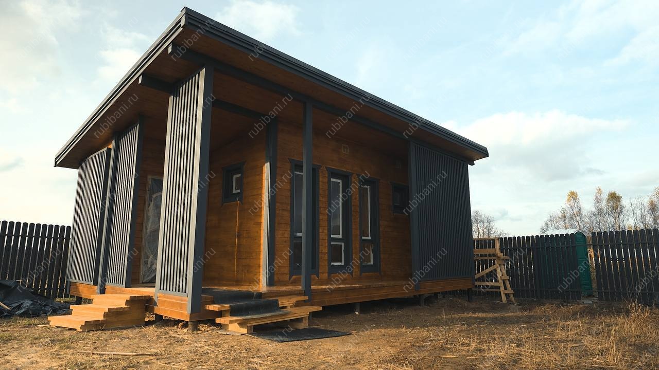 Баня из бруса 5 на 8 с террасой по проекту Б - 144 — фото 1 Баня из бруса 5 на 8 с террасой по проекту Б - 144 — фото 1