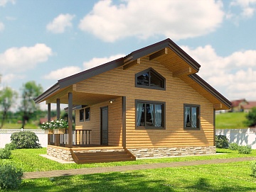 Баня из бруса 6×8 с террасой и чердаком (Б-62), 48 м² Баня из бруса 6×8 с террасой и чердаком (Б-62), 48 м²