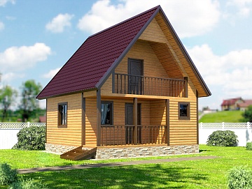 Баня из бруса 6×6 с мансардой и террасой (Б-30), 36 м² Баня из бруса 6×6 с мансардой и террасой (Б-30), 36 м²