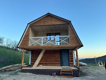 Дом-баня 6×8 с террасой и балконом, 48 м² Дом-баня 6×8 с террасой и балконом, 48 м²